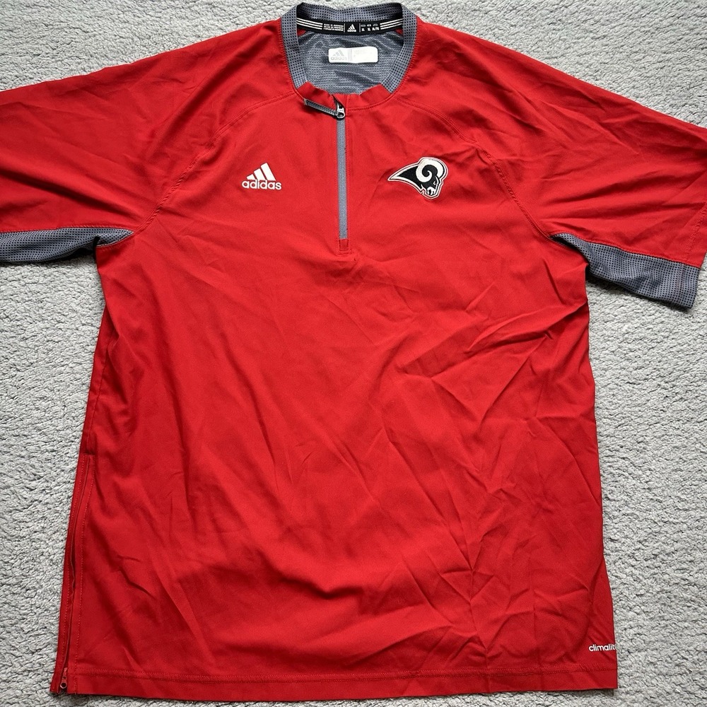 Adidas Climalite Men XL RAMS Logo Fielders Choice CJK 1/4 Zip Jacket Red/Gray